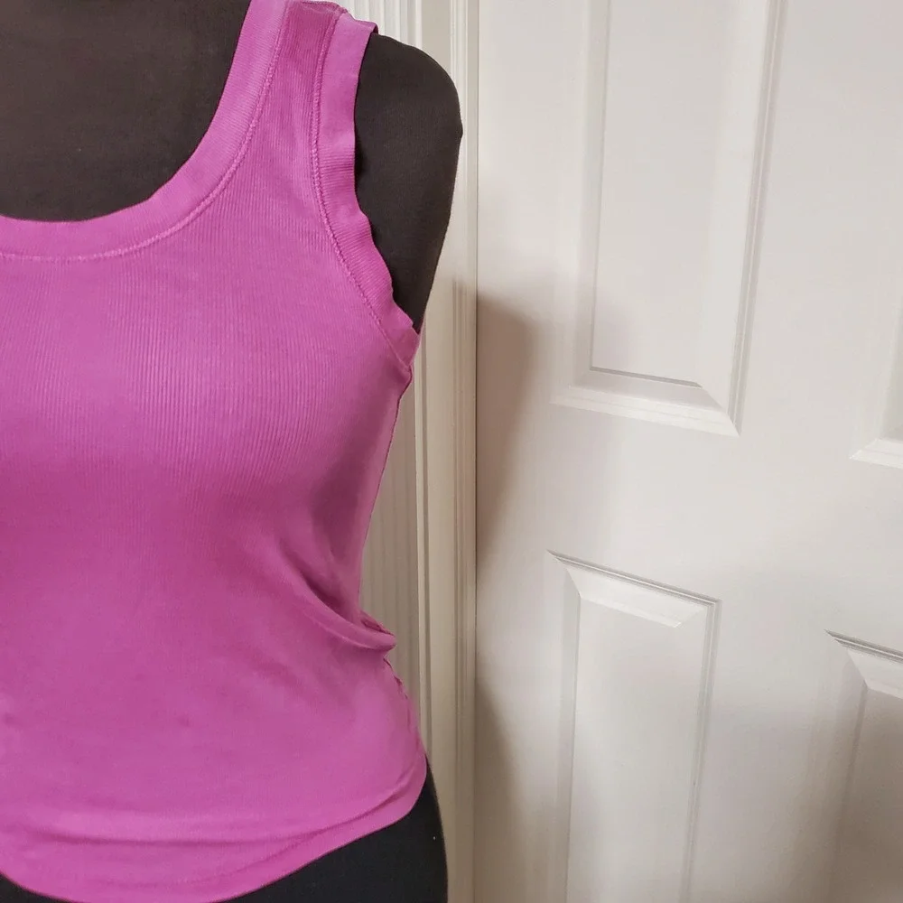 Intimately Free People Purple Ribbed Scoop U-Neck Tank Top Back Seam Womens S/P - Picture 4 of 12